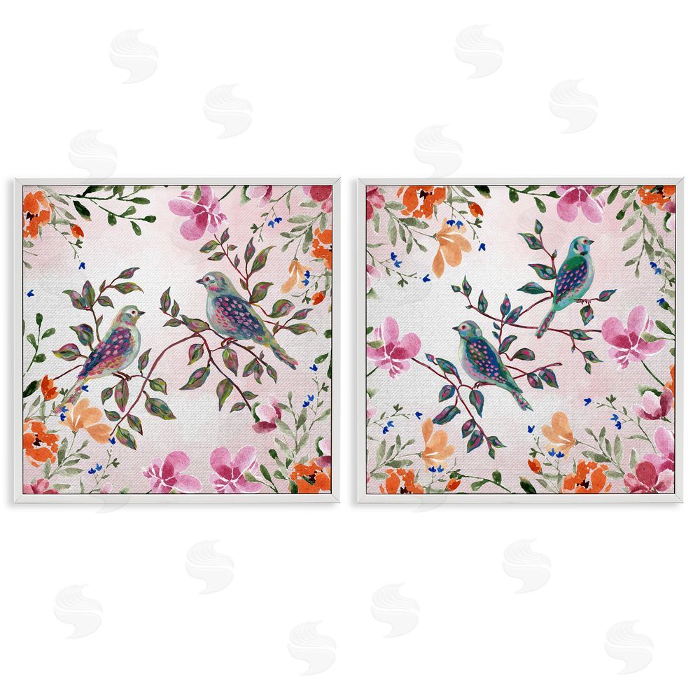 Adonna Ebrahimi Bird Pairs & Country Florals White Frame Giclee Art Set