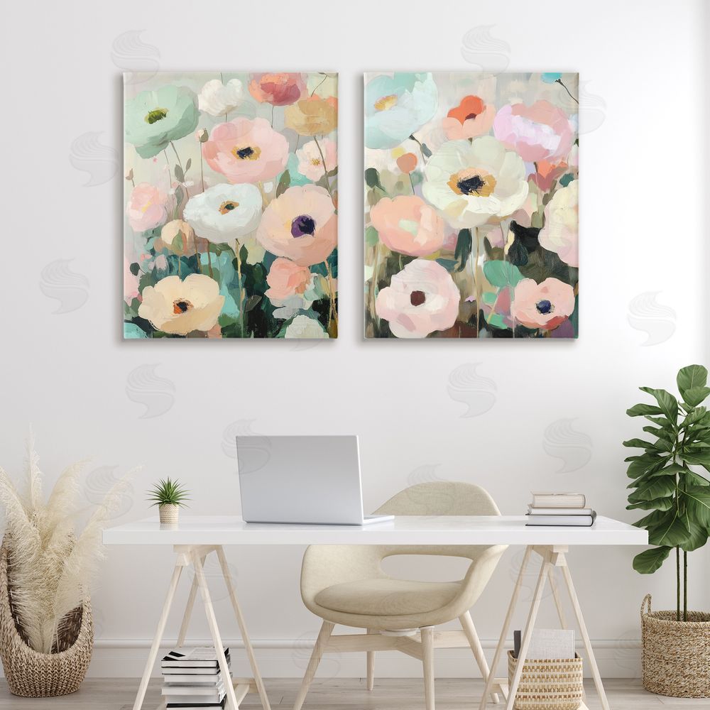 Annabelle Hall Minty Garden Flowers Printed Wall Art Set in Room