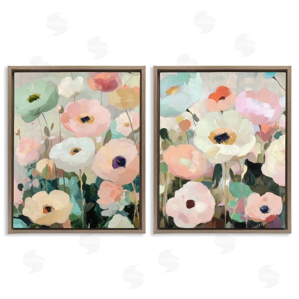 Annabelle Hall Minty Garden Flowers Brown Floating Frame Canvas Art Set
