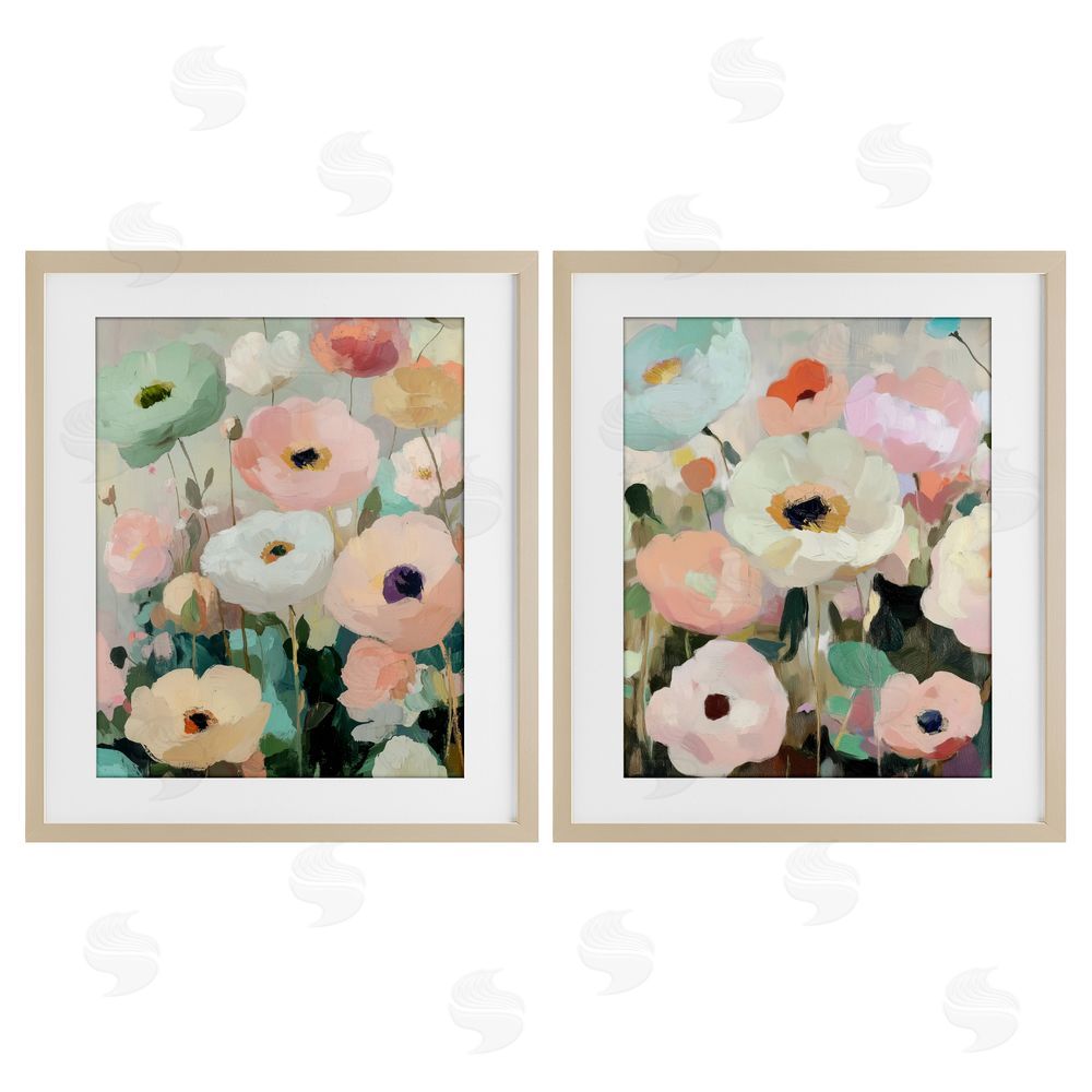Annabelle Hall Minty Garden Flowers Birch Framed Print Under Glass Set