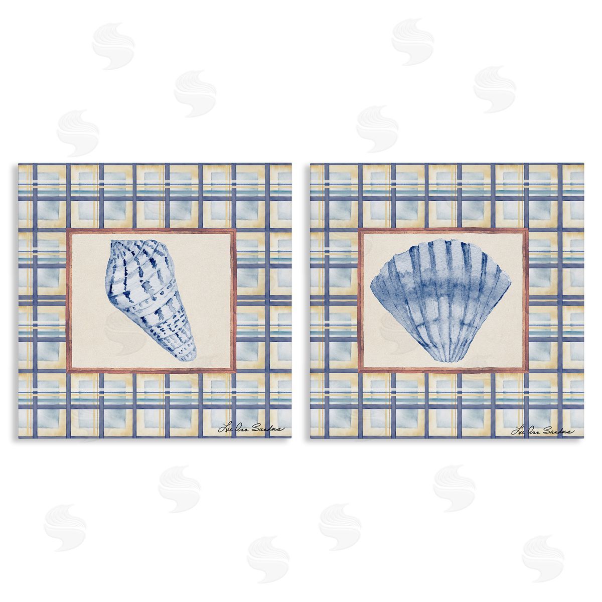 Lee Ann Sanders Sea Treasures Over Pattern Canvas Wall Art Set