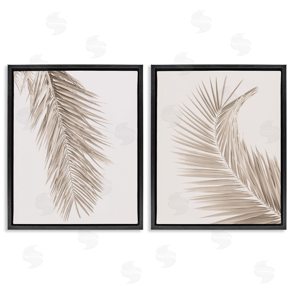 Sisi and Seb Muted Neutral Brown Palms Black Floating Frame Canvas Wall Art Print