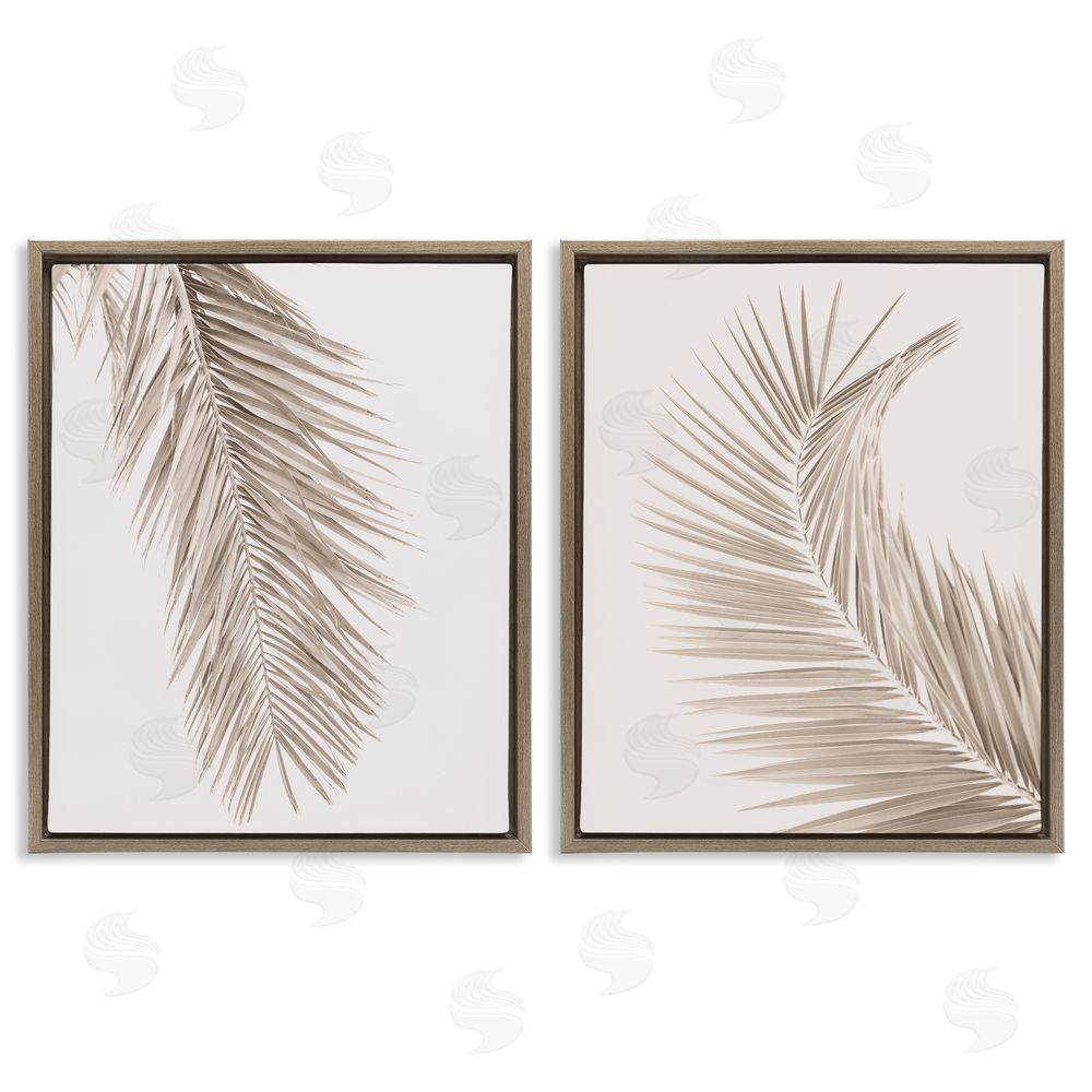 Sisi and Seb Muted Neutral Brown Palms Brown Floating Frame Canvas Wall Art Print