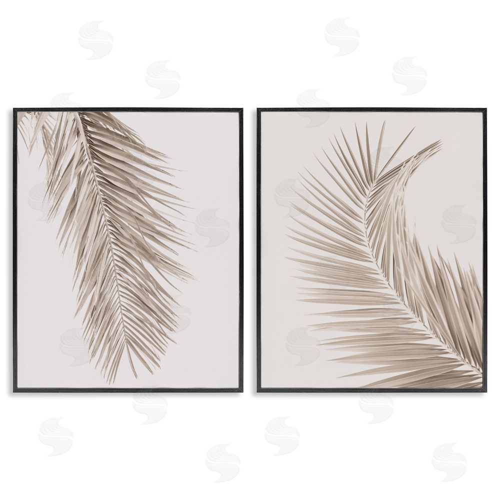 Sisi and Seb Muted Neutral Brown Palms Black Framed Giclee Wall Art Print