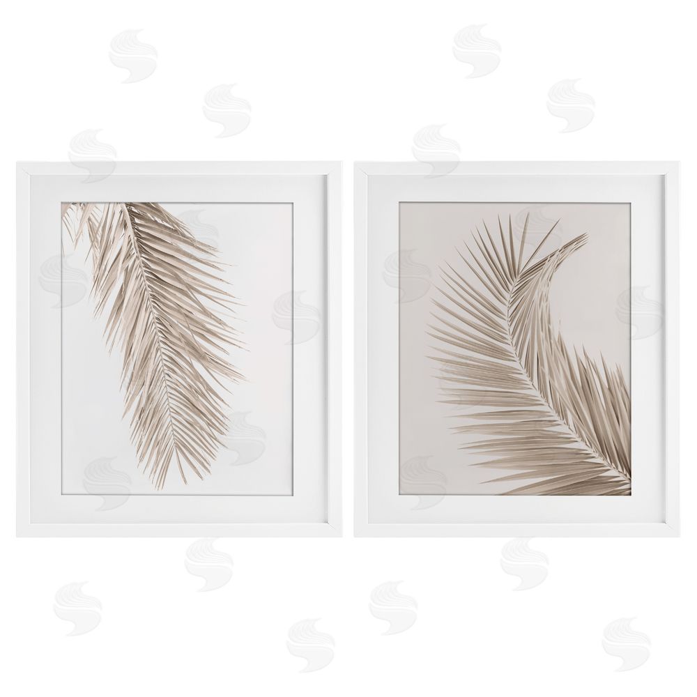 Sisi and Seb Muted Neutral Brown Palms White Framed Print Under Glass with Mat Wall Art