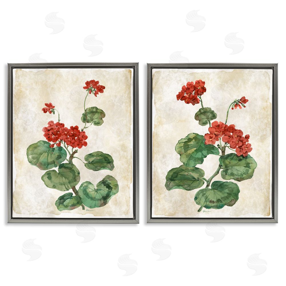 Paul Brent Floral Journal Red Flower Painting Gray Floating Frame Canvas Art Set