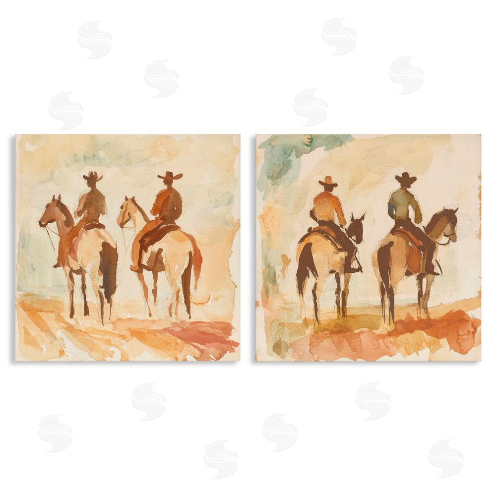 Petal Prints Design Western Watercolor Cowboy Pairs Canvas Wall Art Print