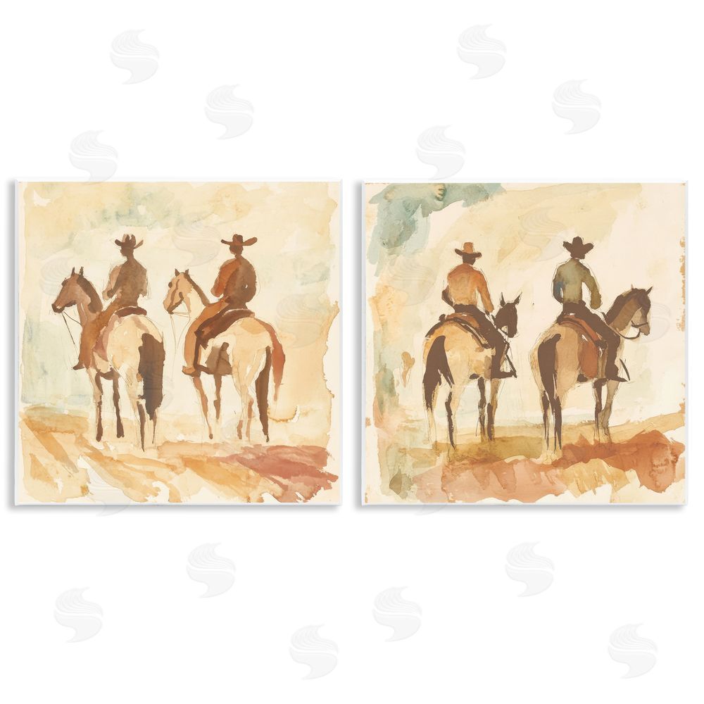 Petal Prints Design Western Watercolor Cowboy Pairs Wall Plaque Art Print