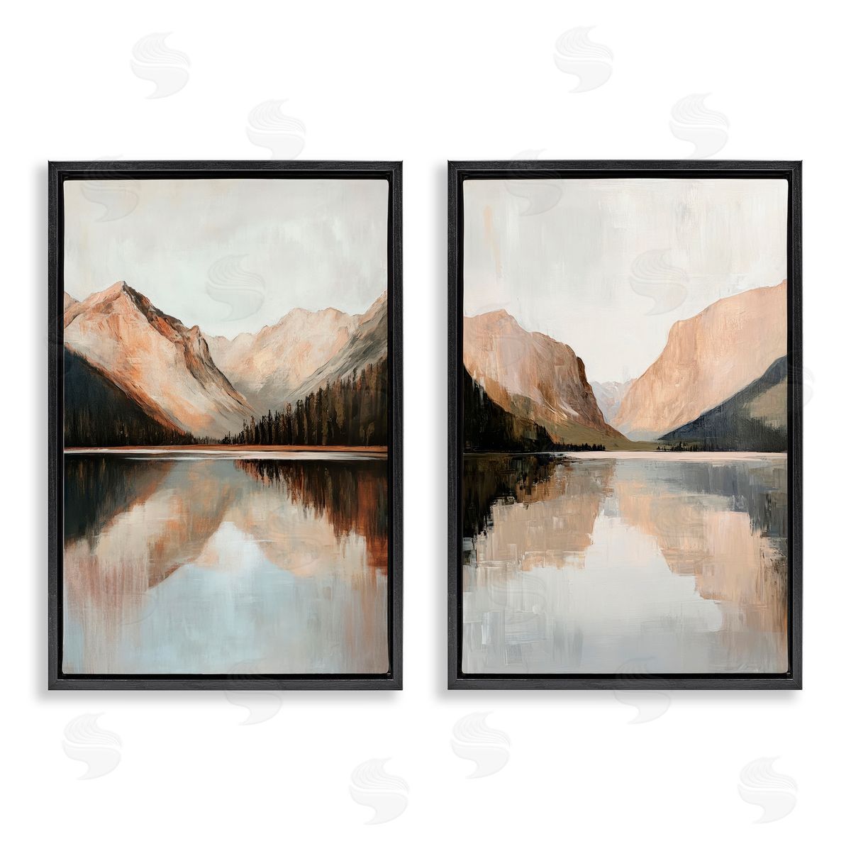 Petal Prints Design Rustic Mountain Reflection and Lakes Black Floating Frame Canvas Wall Art Print