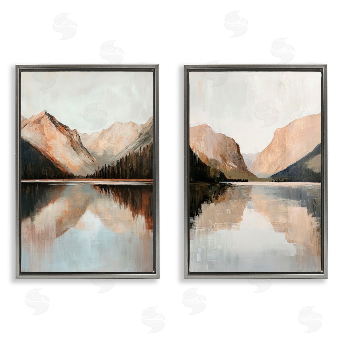 Petal Prints Design Rustic Mountain Reflection and Lakes Gray Floating Frame Canvas Wall Art Print