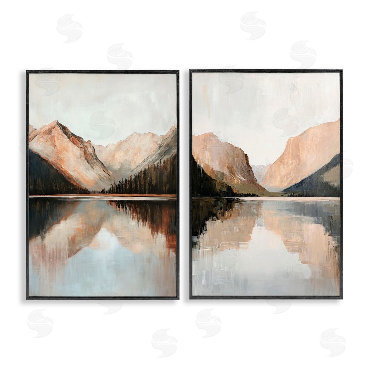 Petal Prints Design Rustic Mountain Reflection and Lakes Black Framed Giclee Wall Art Print