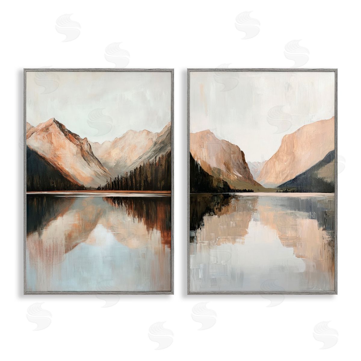 Petal Prints Design Rustic Mountain Reflection and Lakes Gray Framed Giclee Wall Art Print
