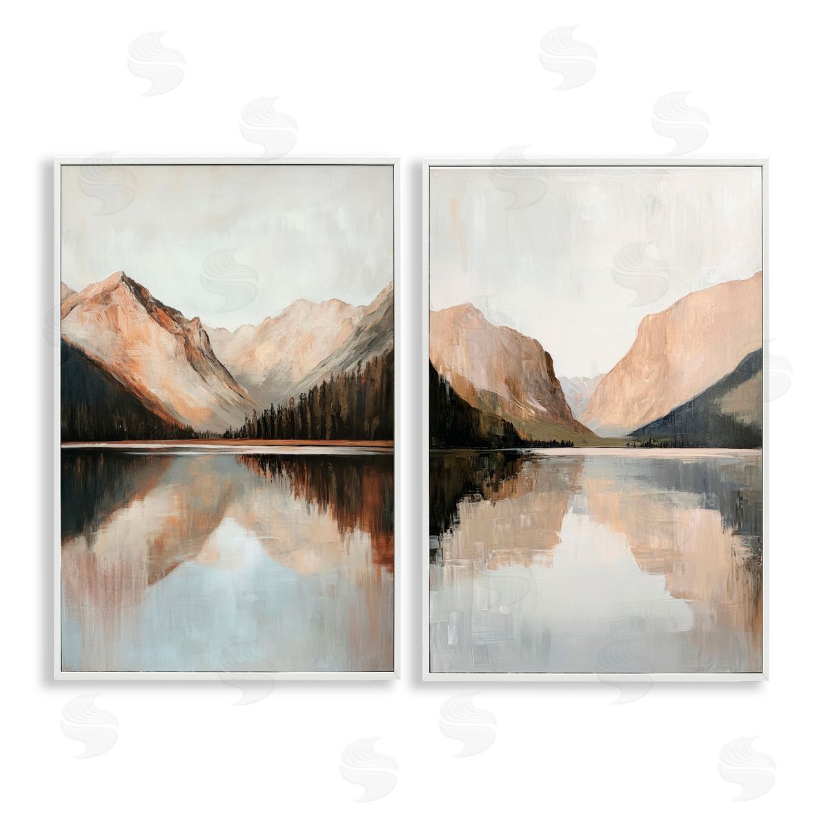 Petal Prints Design Rustic Mountain Reflection and Lakes White Framed Giclee Wall Art Print