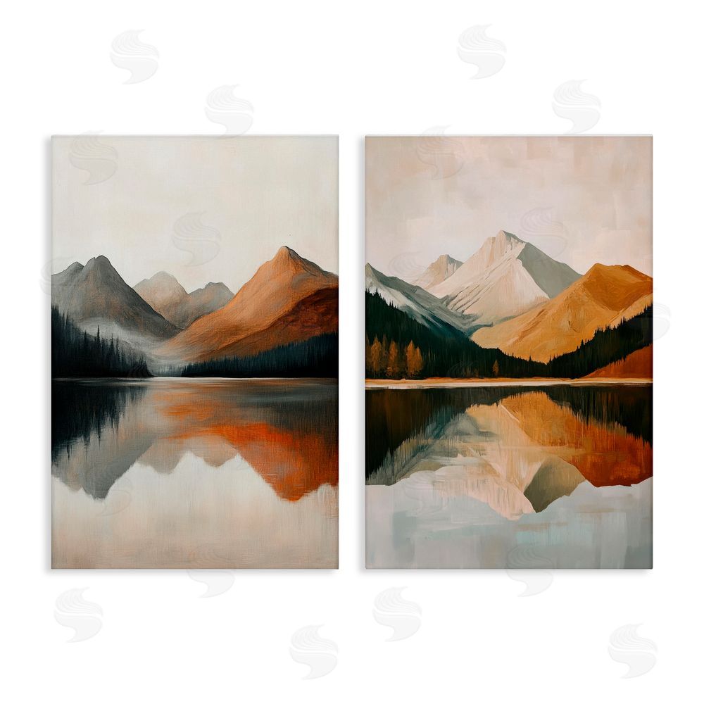 Petal Prints Design Terracotta Reflections Mountains and Lake Canvas Wall Art Print