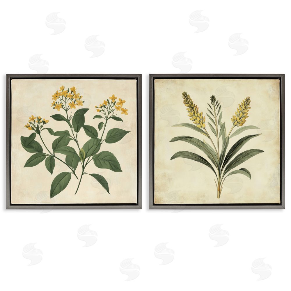 Petal Prints Design Vintage Yellow Bushels and Wheat Gray Floating Frame Canvas Wall Art Print