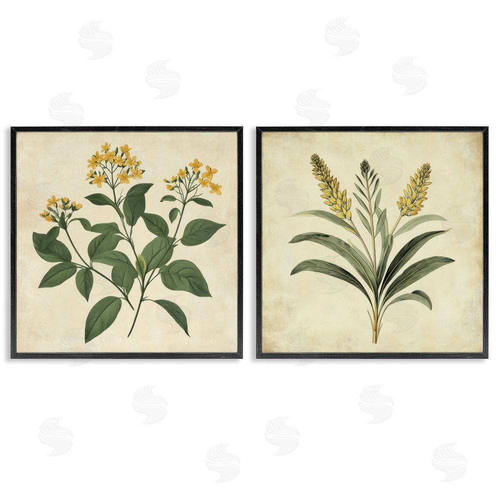 Petal Prints Design Vintage Yellow Bushels and Wheat Black Framed Giclee Wall Art Print