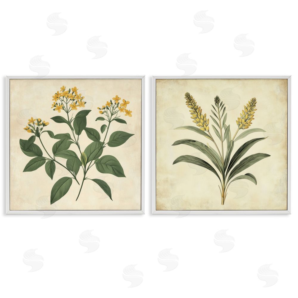 Petal Prints Design Vintage Yellow Bushels and Wheat White Framed Giclee Wall Art Print