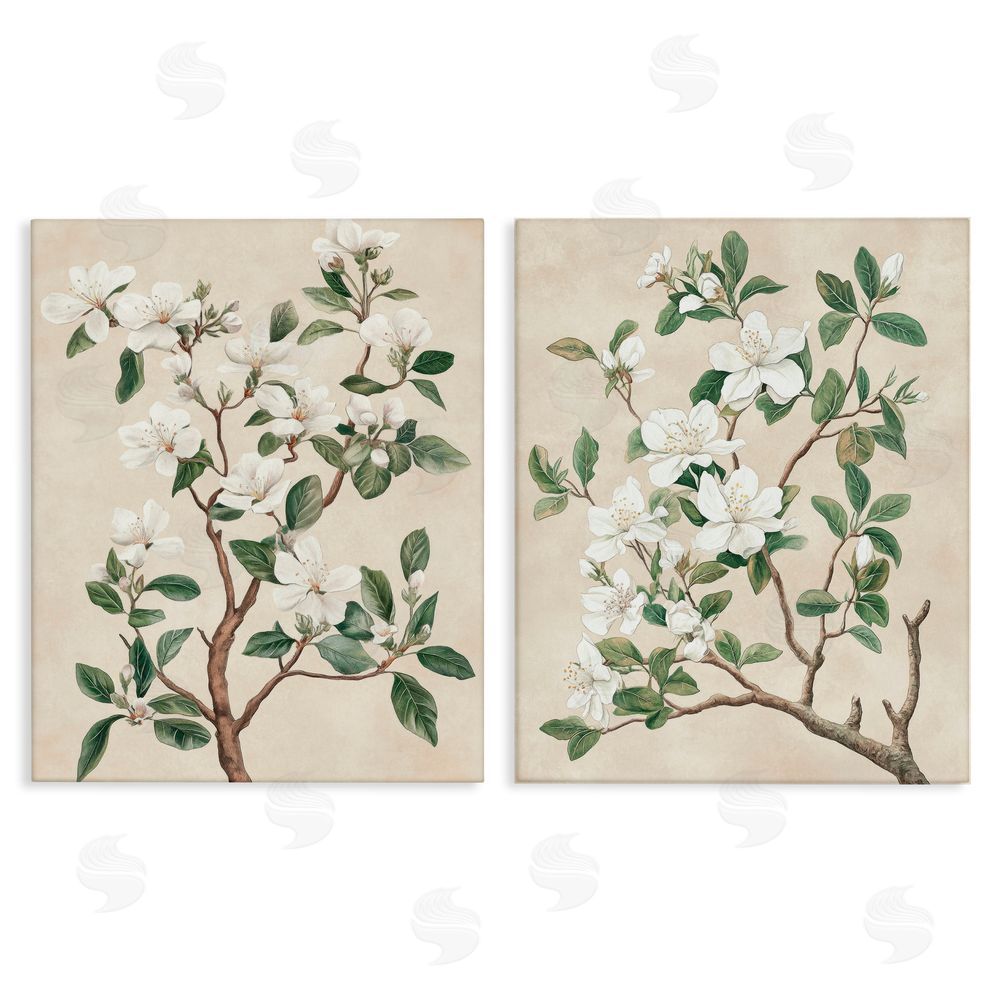 Petal Prints Design Vintage White Floral Blossomed Trees Canvas Wall Art Print