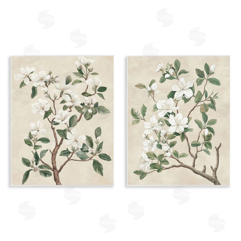 Petal Prints Design Vintage White Floral Blossomed Trees Wall Plaque Art Print