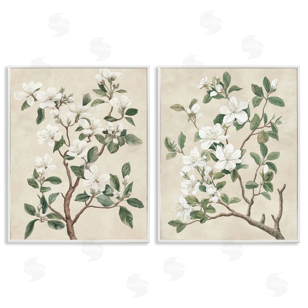 Petal Prints Design Vintage White Floral Blossomed Trees White Framed Giclee Wall Art Print