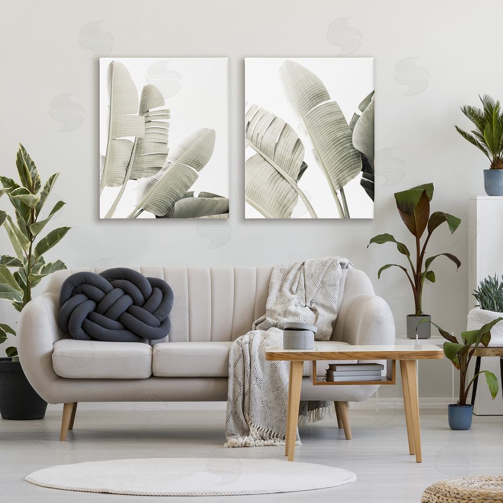 Sisi and Seb Muted Green Banana Leaves Canvas Art on Wall