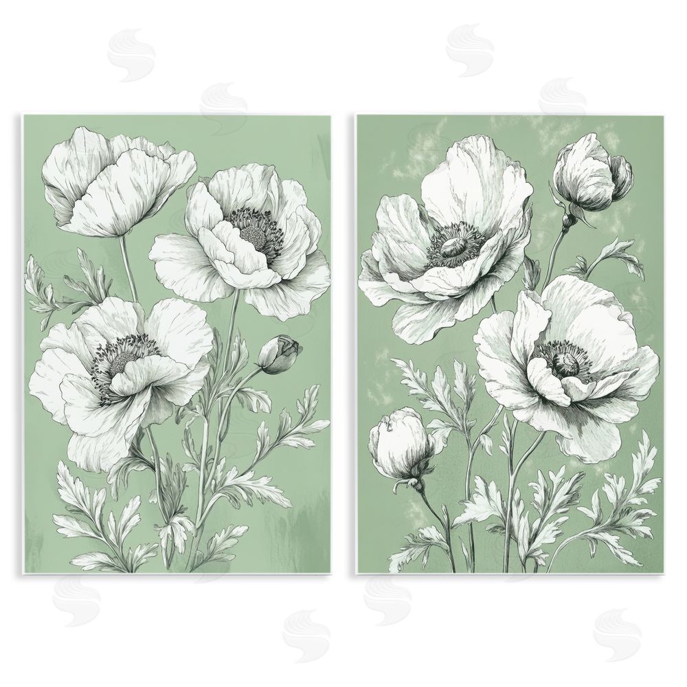 Petal Prints Design Vintage Green Poppy Florals Wall Plaque Art Print