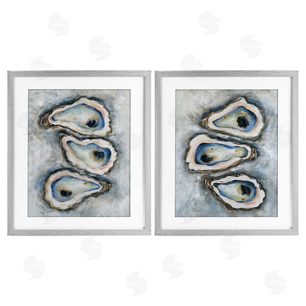 Carol Robinson Oyster Bar Trios Gray Framed Print Under Glass Set