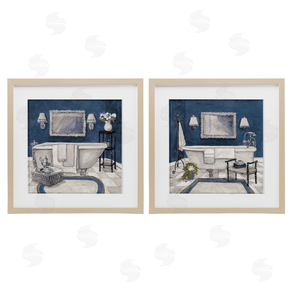 Charlene Olson Elegant Blue Bath Birch Framed Print Under Glass Set