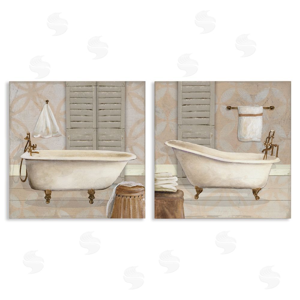 Carol Robinson Relaxing Neutral Bath Canvas Wall Art Set