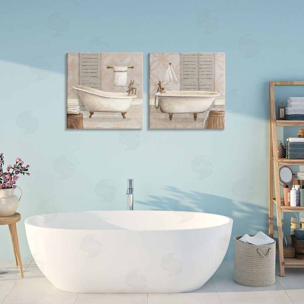 Carol Robinson Relaxing Neutral Bath Printed Wall Art Set in Room