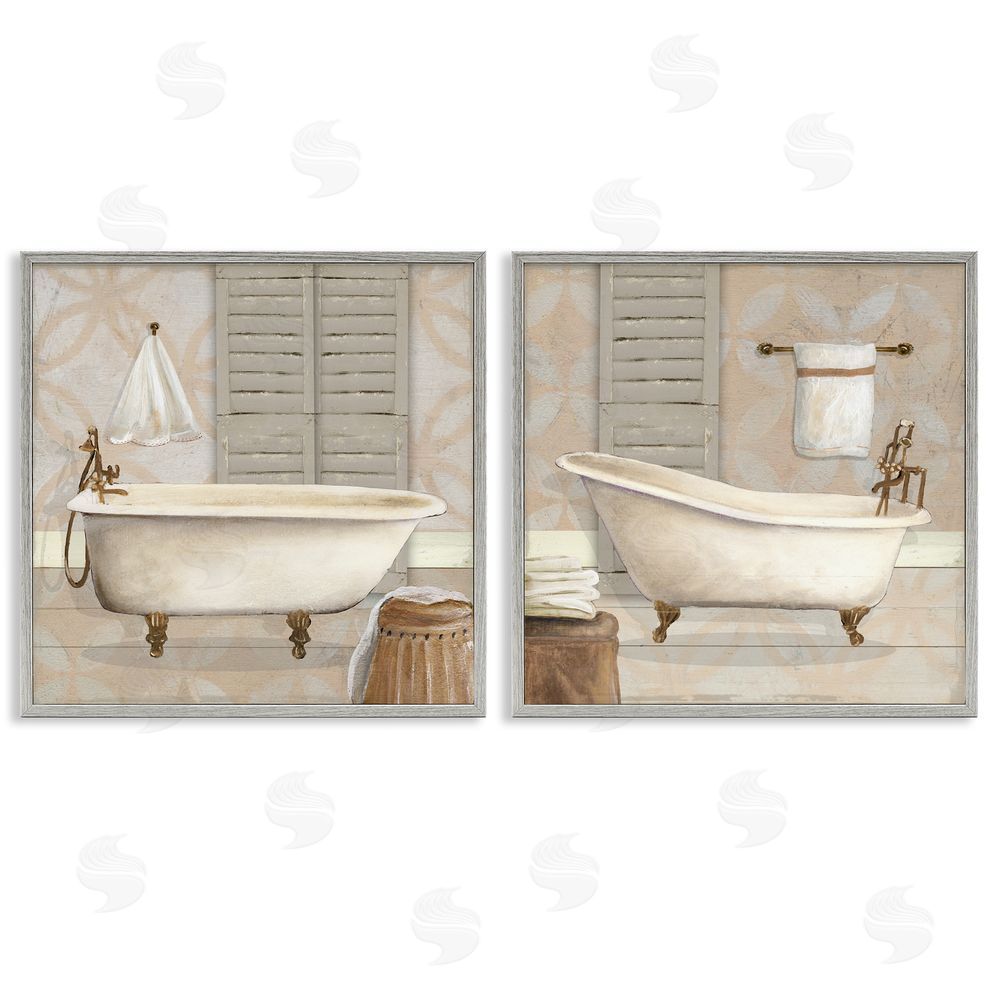 Carol Robinson Relaxing Neutral Bath Gray Framed Giclee Art Set