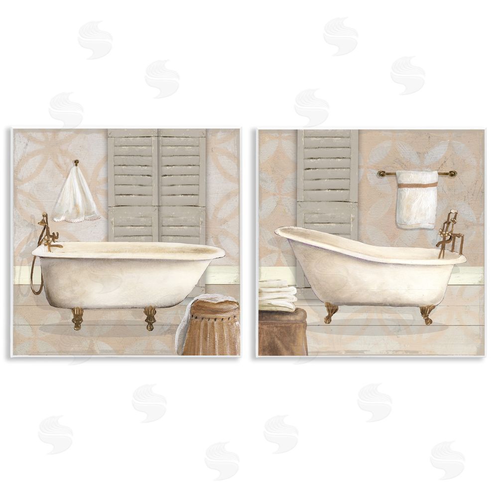 Carol Robinson Relaxing Neutral Bath Wall Plaque Printed Art Set