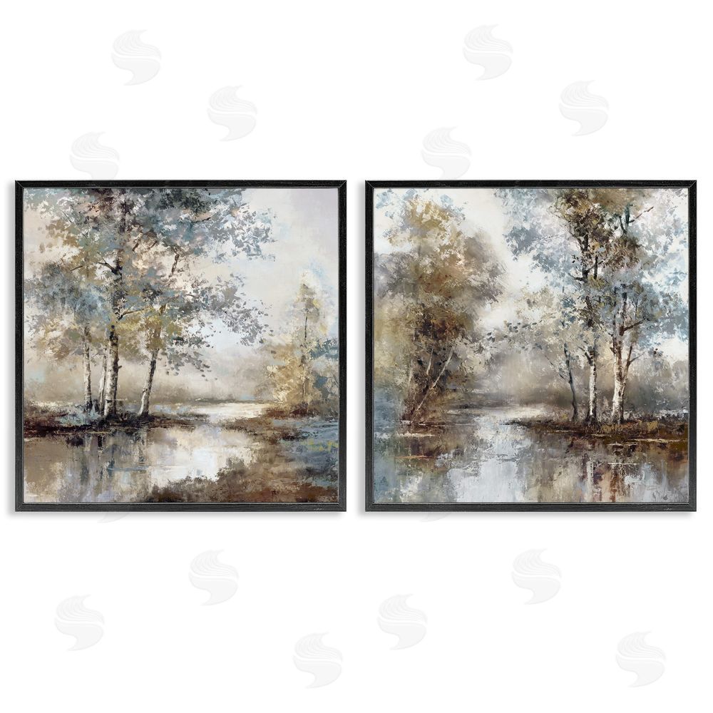 T.C. Chiu Meandering River Tree Scene Black Framed Giclee Art Set