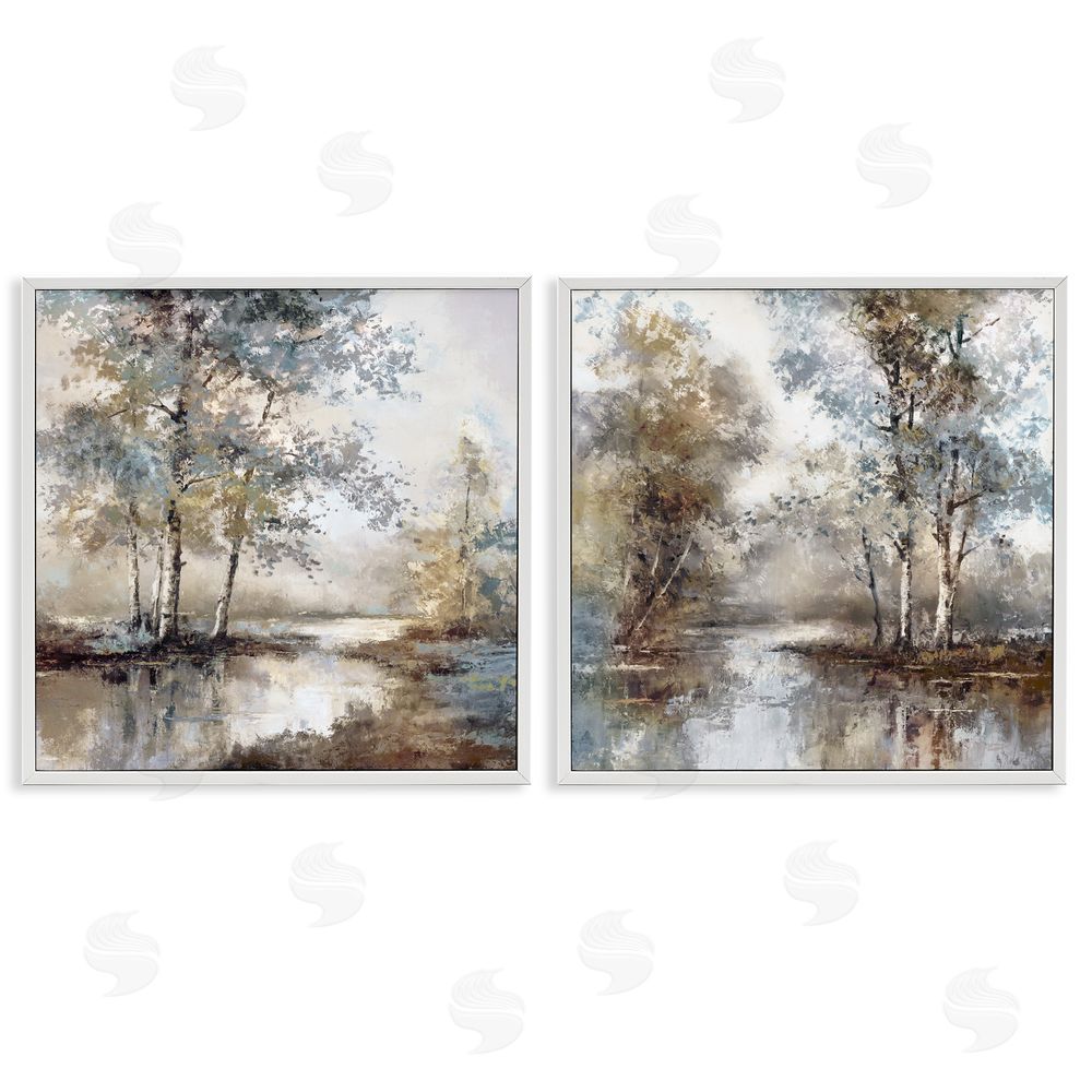T.C. Chiu Meandering River Tree Scene White Frame Giclee Art Set