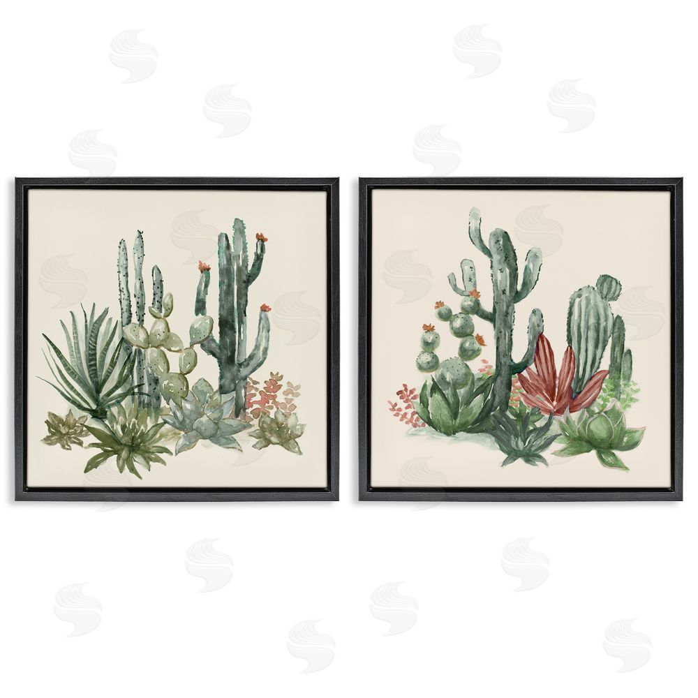 Nan Mojave Desert Cacti Black Floating Frame Canvas Wall Art Set