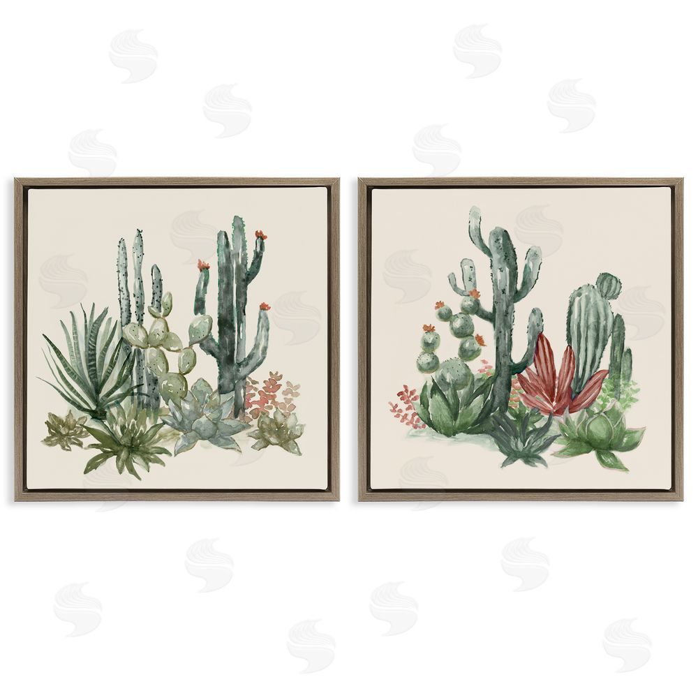 Nan Mojave Desert Cacti Brown Floating Frame Canvas Art Set