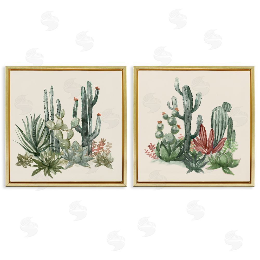 Nan Mojave Desert Cacti Gold Floating Frame Canvas Art Set