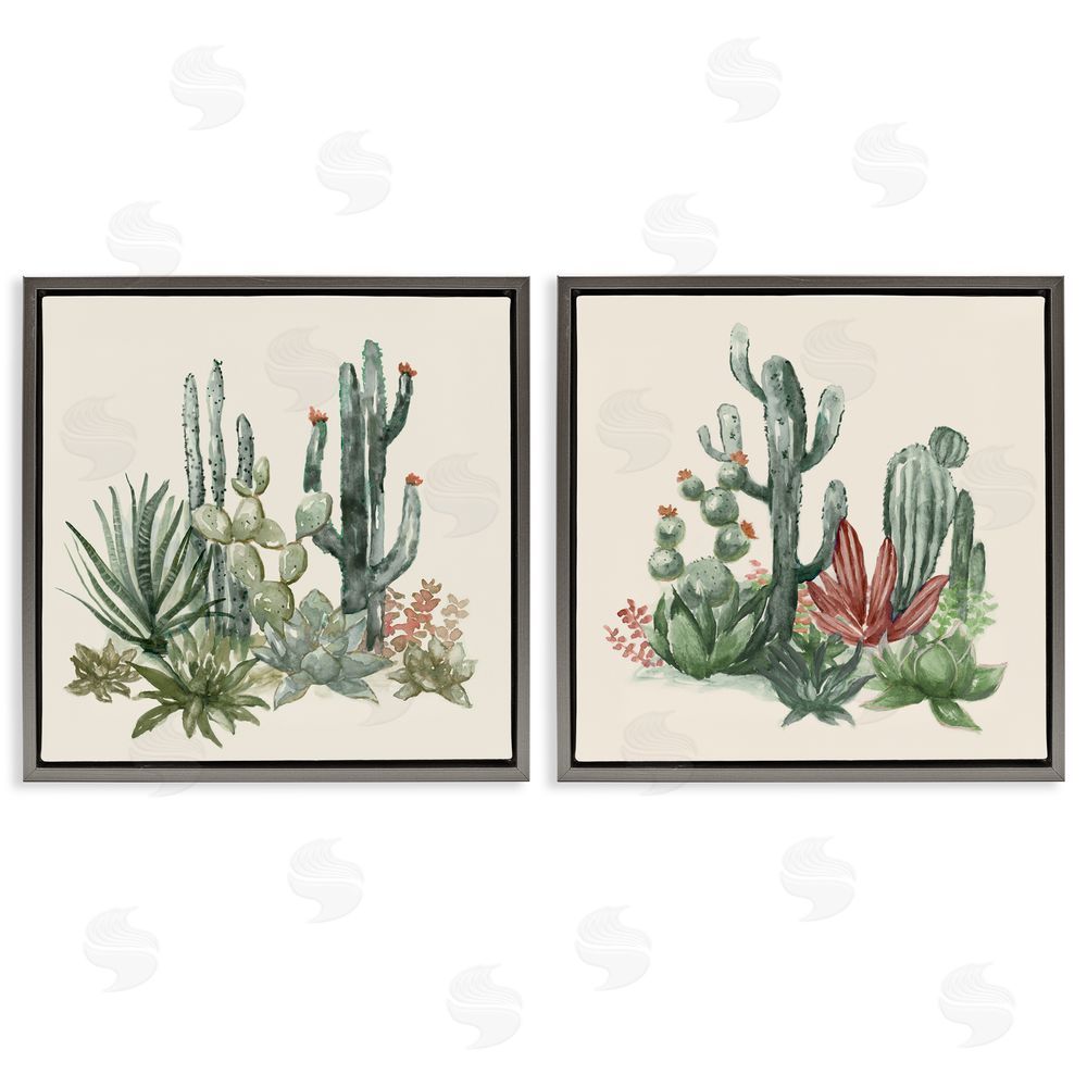 Nan Mojave Desert Cacti Gray Floating Frame Canvas Art Set