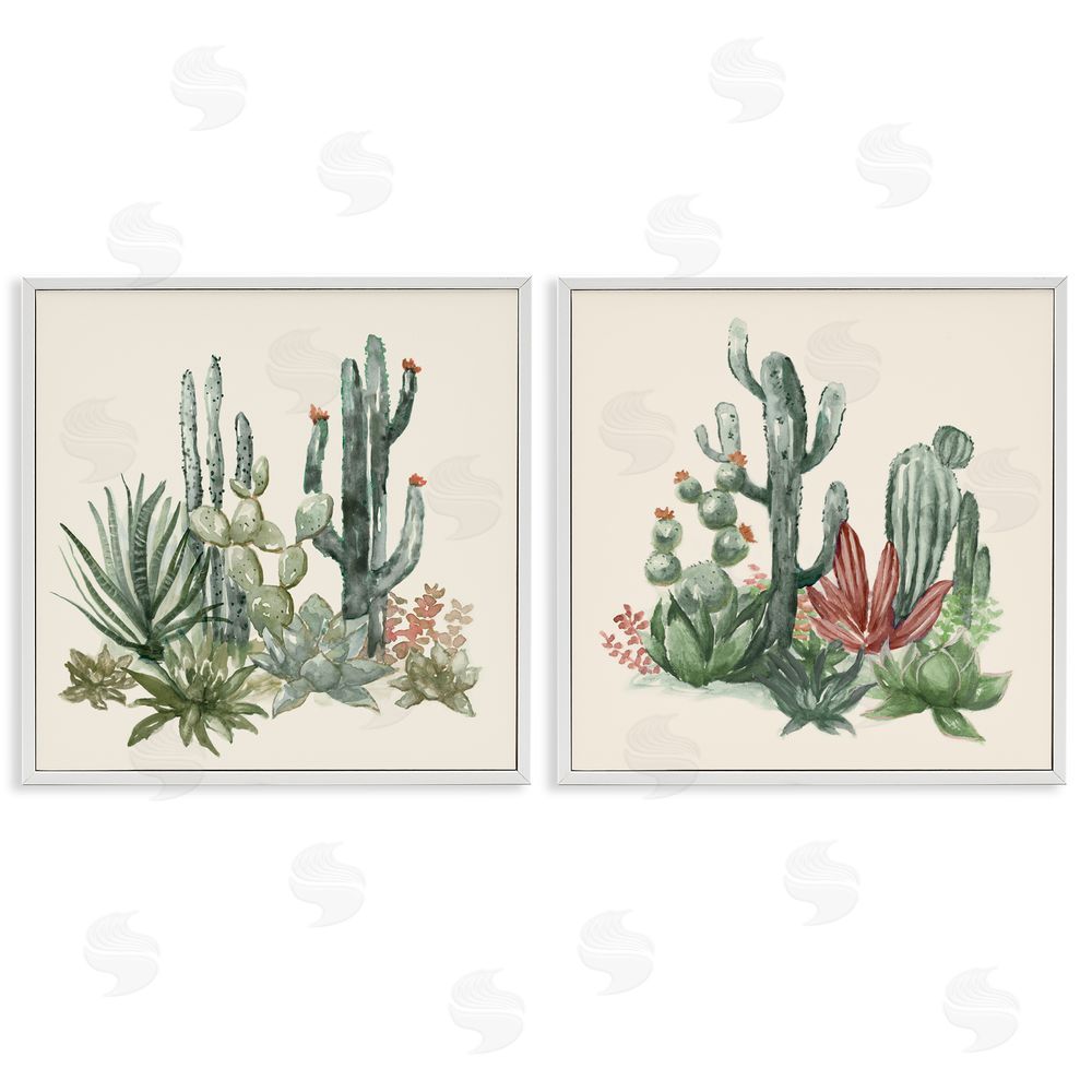 Nan Mojave Desert Cacti White Frame Giclee Art Set