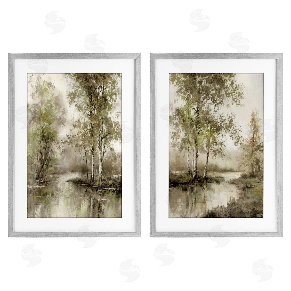 T.C. Chiu Idyllic Spring Forest Gray Framed Print Under Glass Set