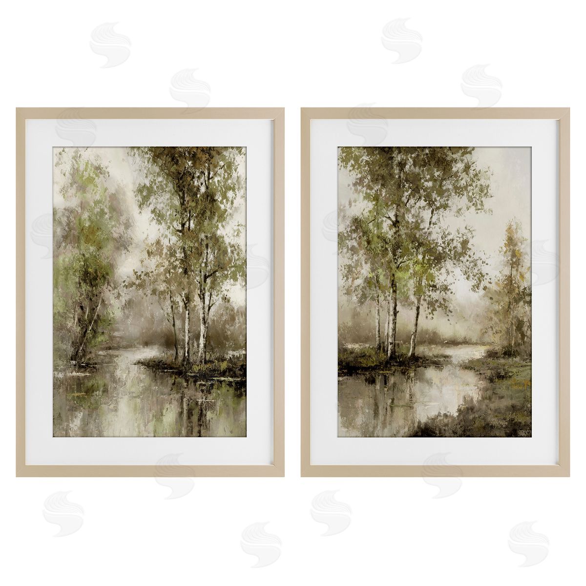 T.C. Chiu Idyllic Spring Forest Birch Framed Print Under Glass Set