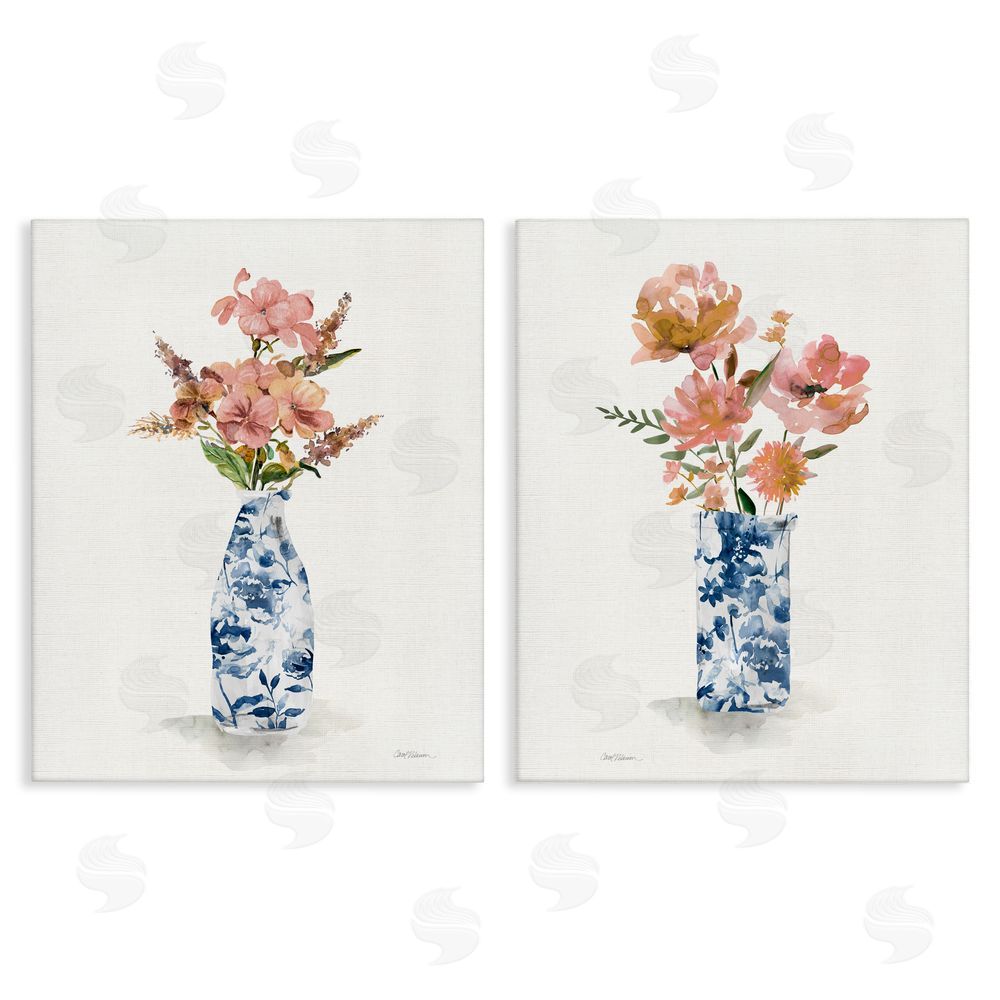 Carol Robinson Chinoiserie Florals Pink Bouquets Canvas Wall Art Set