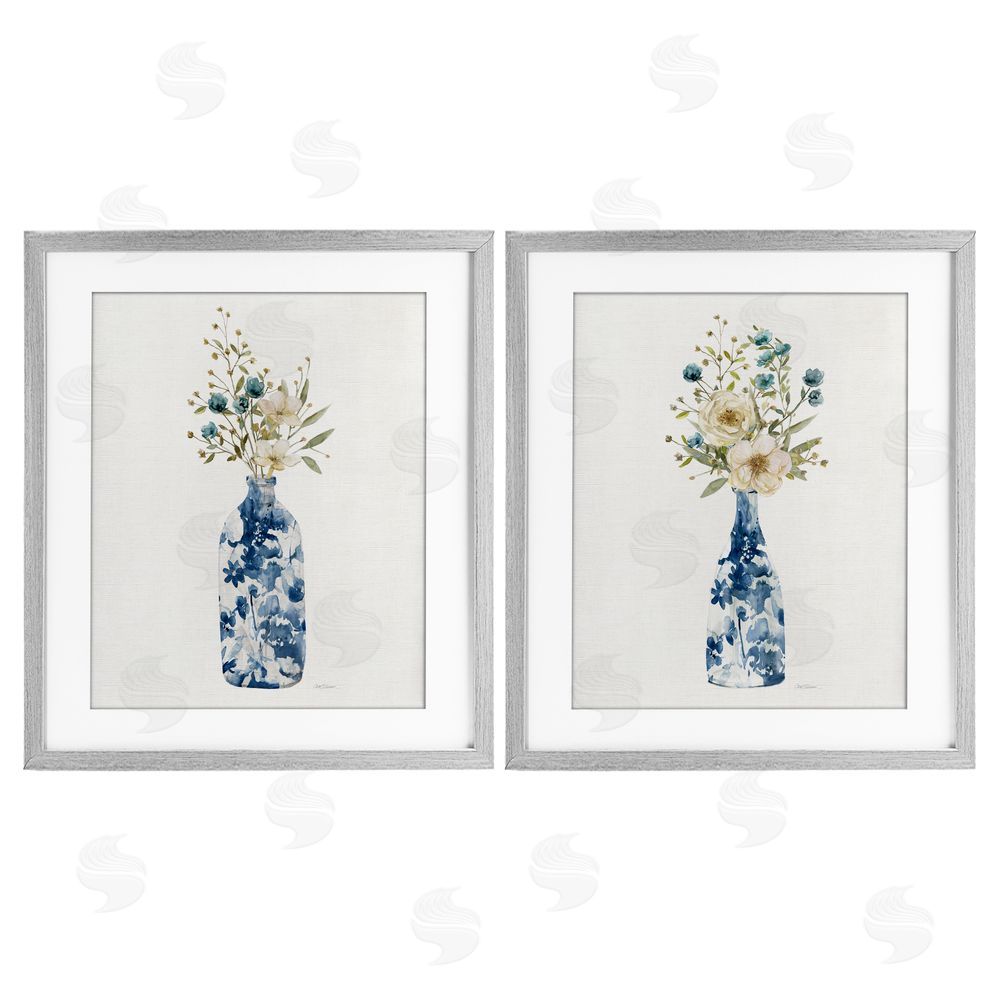 Carol Robinson Chinoiserie Blooms White Bouquets Gray Framed Print Under Glass Set