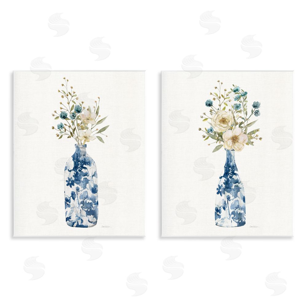 Carol Robinson Chinoiserie Blooms White Bouquets Wall Plaque Printed Art Set