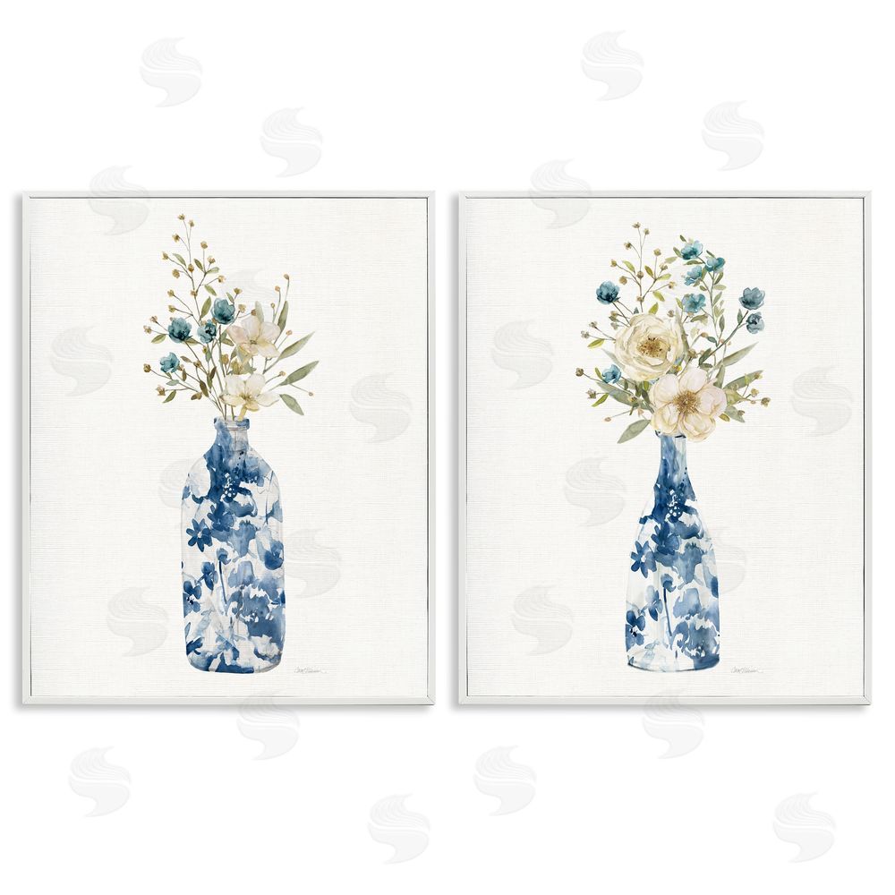 Carol Robinson Chinoiserie Blooms White Bouquets White Frame Giclee Art Set