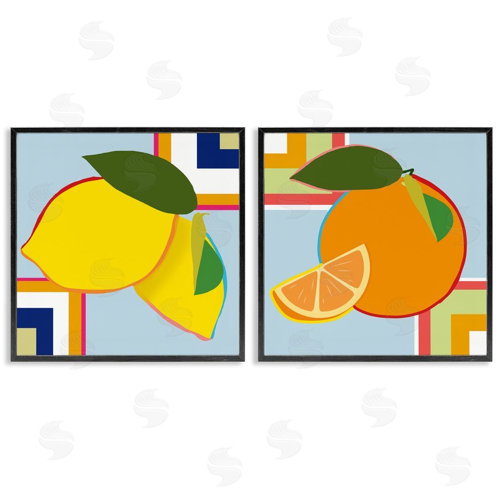 Daniela Santiago Geometric Citrus Fruit Black Framed Giclee Art Set