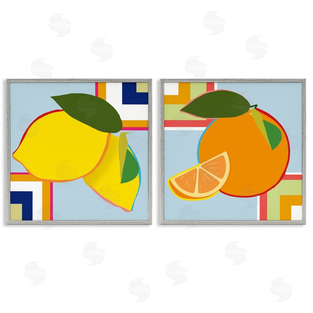 Daniela Santiago Geometric Citrus Fruit Gray Framed Giclee Art Set