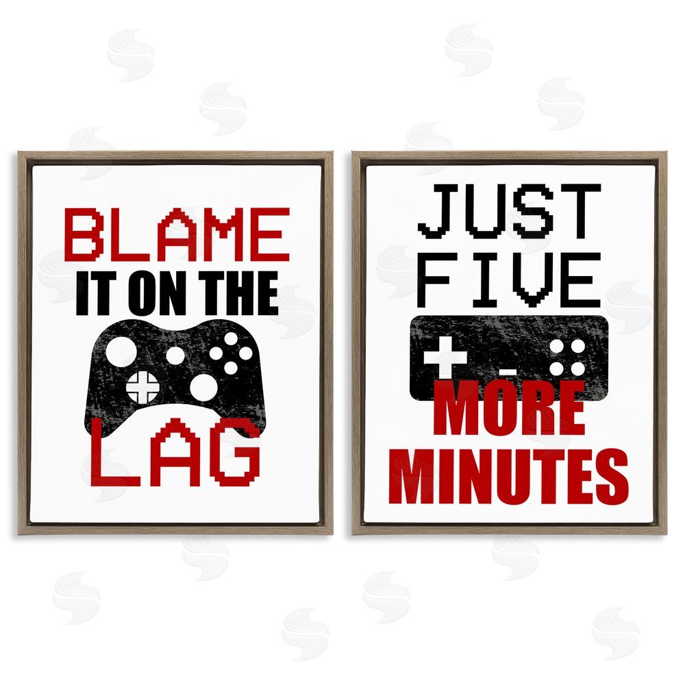 Kim Allen Funny Gamer Phrases Brown Floating Frame Canvas Wall Art Print