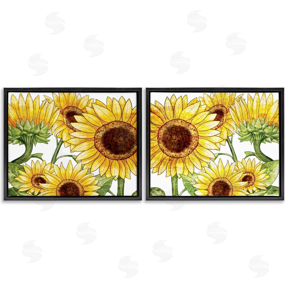Kim Allen Warm Blossoms Yellow Sunflowers Black Floating Frame Canvas Wall Art Print