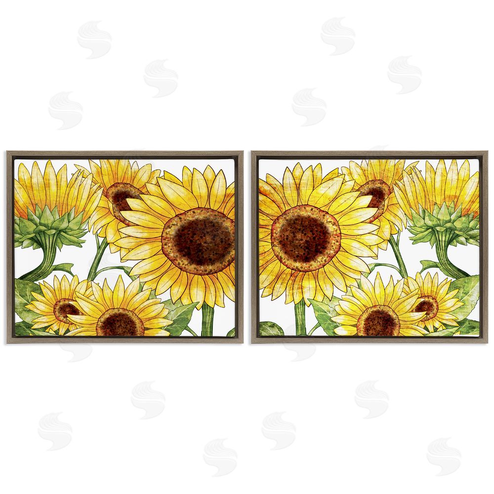 Kim Allen Warm Blossoms Yellow Sunflowers Brown Floating Frame Canvas Wall Art Print